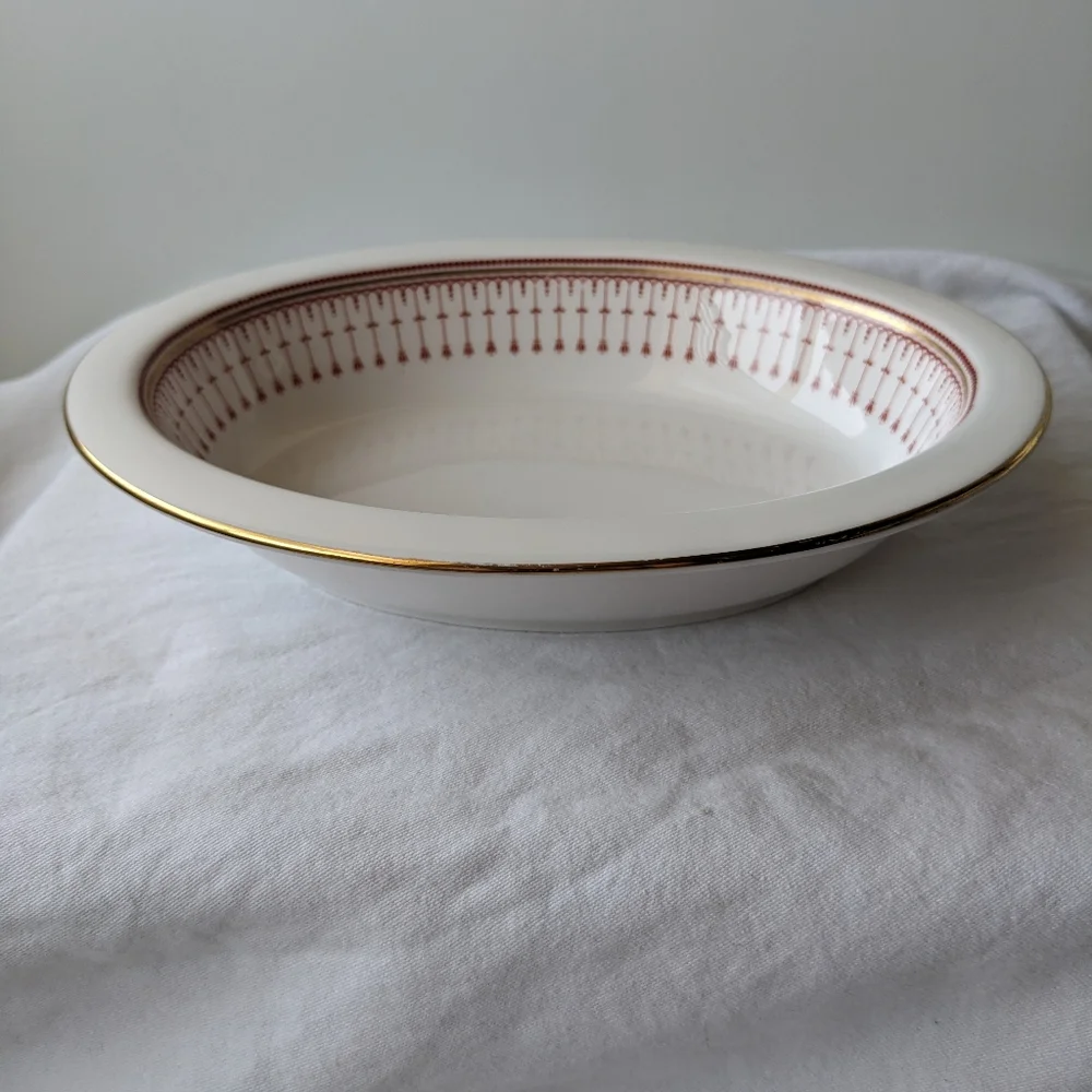Vintage Spode Kensington Bone China Red Gold Oval Serving Bowl